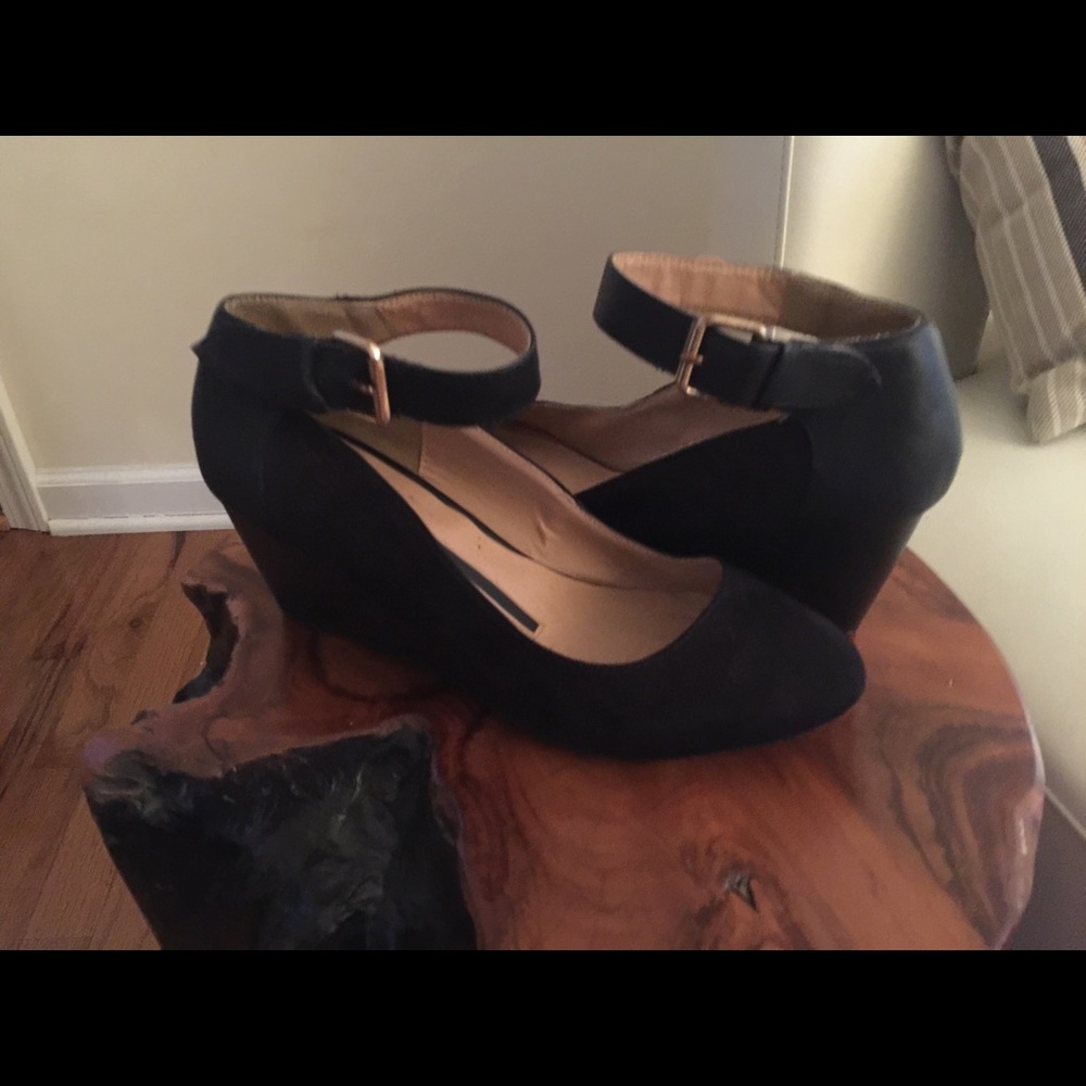 Black wedge heel with ankle strap